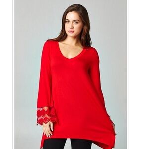 White NOT Red Solid Asymmetrical Long Sleeve Top